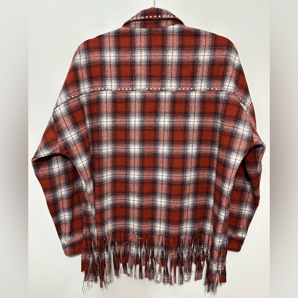 EESOME Plaid Western Studded Fringe Button Up Shirt Jacket - Picture 9 of 14